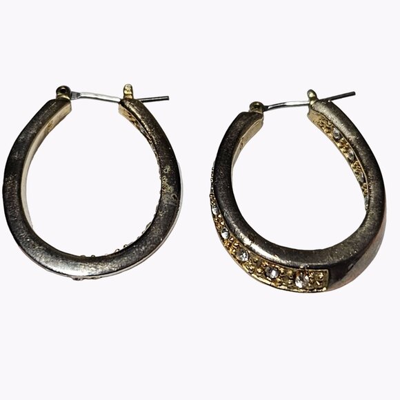 Gold Tone Rhinestone Hoop Earrings Evening Statement Womens Costume Jewelry - Picture 1 of 5
